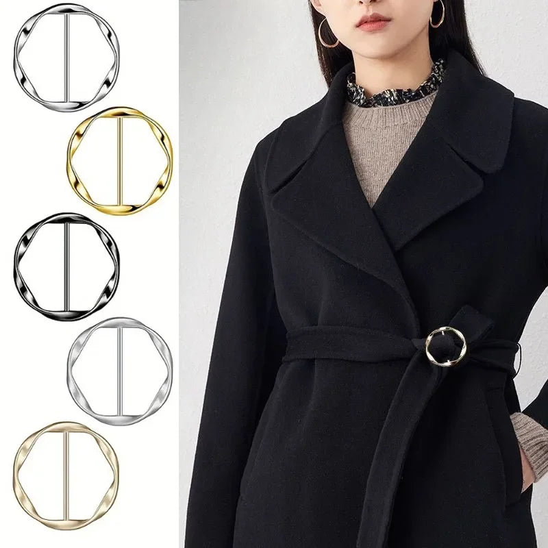 5 Pcs Fashion Round Metal Circle Clip Buckle Shawl T-Shirt Tie Clip Brooch Waist Buckle Versatile Clothing Ring Wrap Holder