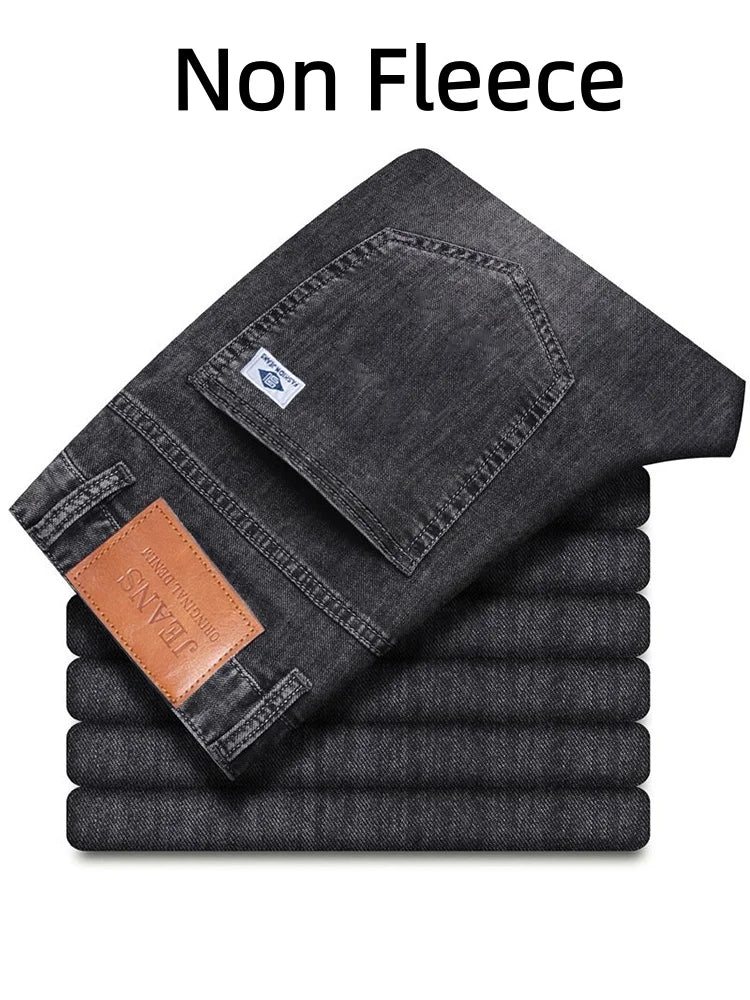 Jean d'hiver chaud doublé polaire pour homme, épais, extensible, décontracté, pantalon léger pour le bureau et l'un usage quotidien
