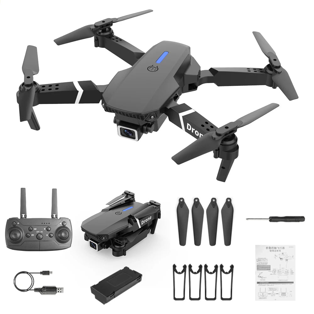 Nuevo Dron E88 Pro 2026, cámara dual 4K HD, FPV, 13 minutos de vuelo, largo alcance, cuadricóptero RC plegable, mini dron E88 Pro, juguete para niño