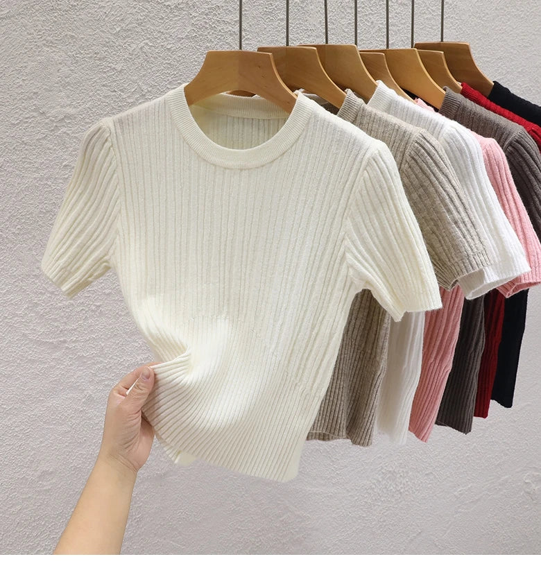T-shirts d'été 2026 pour femmes – Décontractés, style coréen, tricotés, streetwear, basiques, unis, jeunes et tendance
