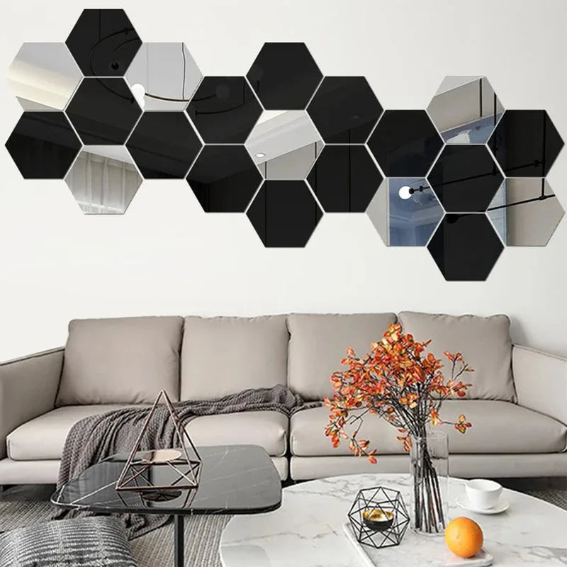 Autocollants muraux en miroir hexagonaux 6/12 pièces, autocollants en miroir acrylique 3D DIY, autocollants adhésifs amovibles, décoration de salon, salle de bain, maison