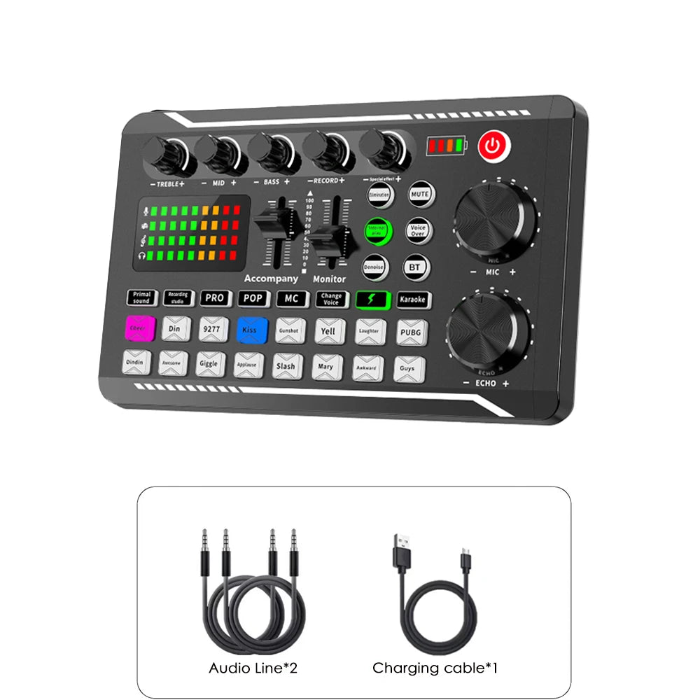 F998 — Kit Studio Podcast Complet Carte Son, Microphone & Mélangeur