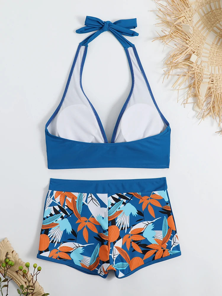 Ensemble de bikini halter 2026, maillot de bain court pour femme, maillot de bain taille haute imprimé, tenue de plage
