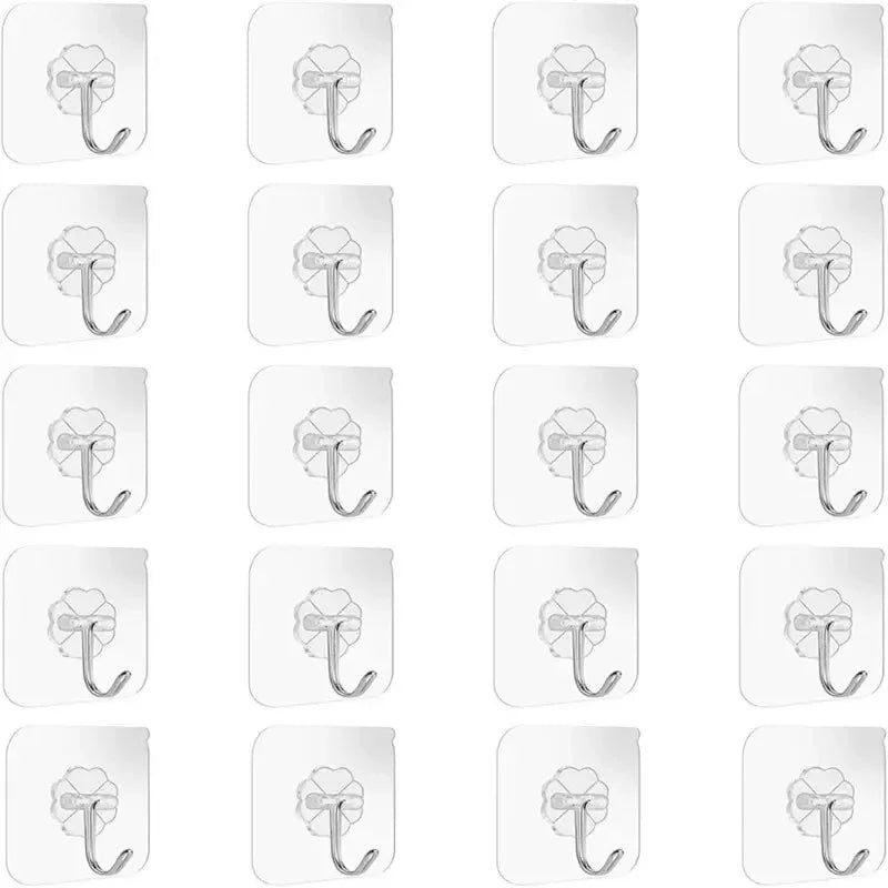 Gancho autoadhesivo de PVC, 20/10 unidades, de acero inoxidable, transparente, soporte de pared multiusos, soporte de puerta, organizador de almacenamiento de cocina, hogar