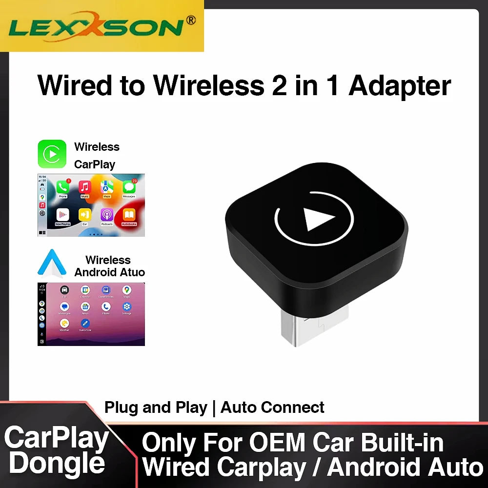 Dongle sans fil 2 en 1 — adaptateur auto, boîte intelligente AI, systèmes de voiture filaire