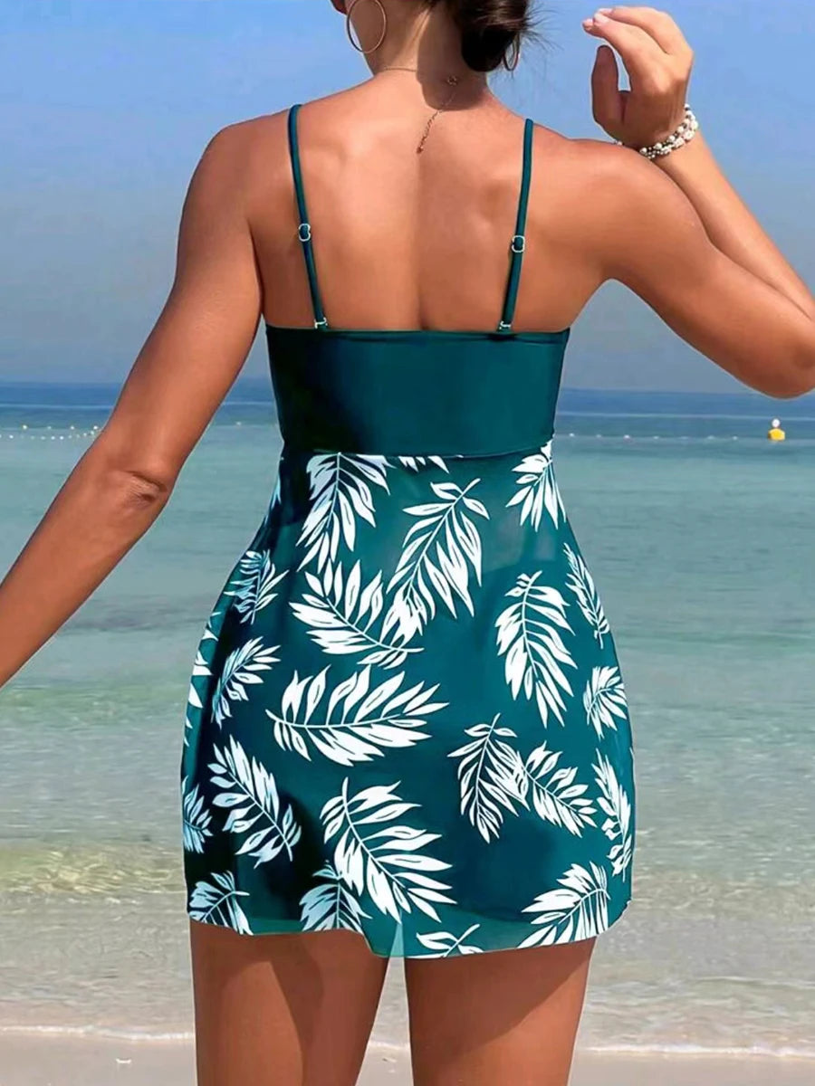 Maillot de bain tankini court 2026 avec short pour femme, rembourré, imprimé, pour la plage et l'été