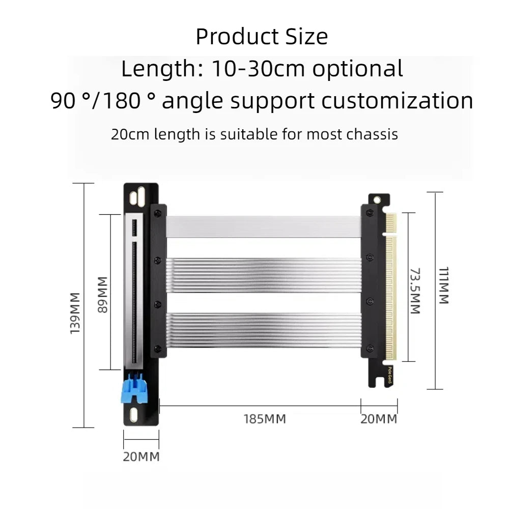 Câble Riser PCI-E 4.0/5.0 X16 TISHRIC pour Carte Graphique, Blindage EMI, Extension Flexible Express Gen 4 pour GPU