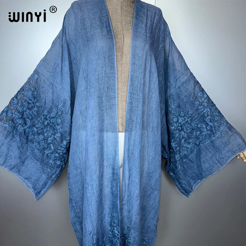 WINYI kimono brodé teint à la main cardigan vêtements de plage robe de soirée abaya dubaï luxe couvertures tenues de plage femmes maxi manteau