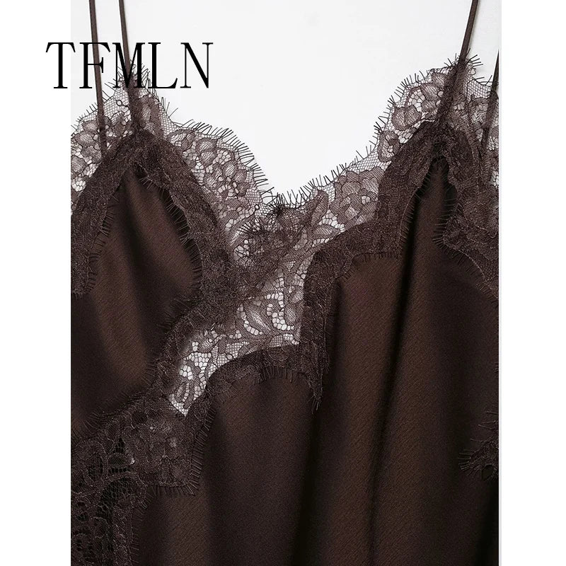 Vestido de encaje sexy para mujer, irregular, cuello en V, dobladillo de tirantes, vestidos largos, nueva moda 2025, vestidos de fiesta