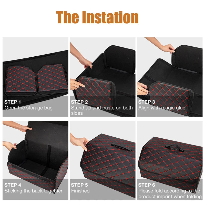 Car Trunk Storage Box, Large Capacity Automotive Multi-purpose Tools Storage Bag, Organizer, Foldable Leather for Emergency