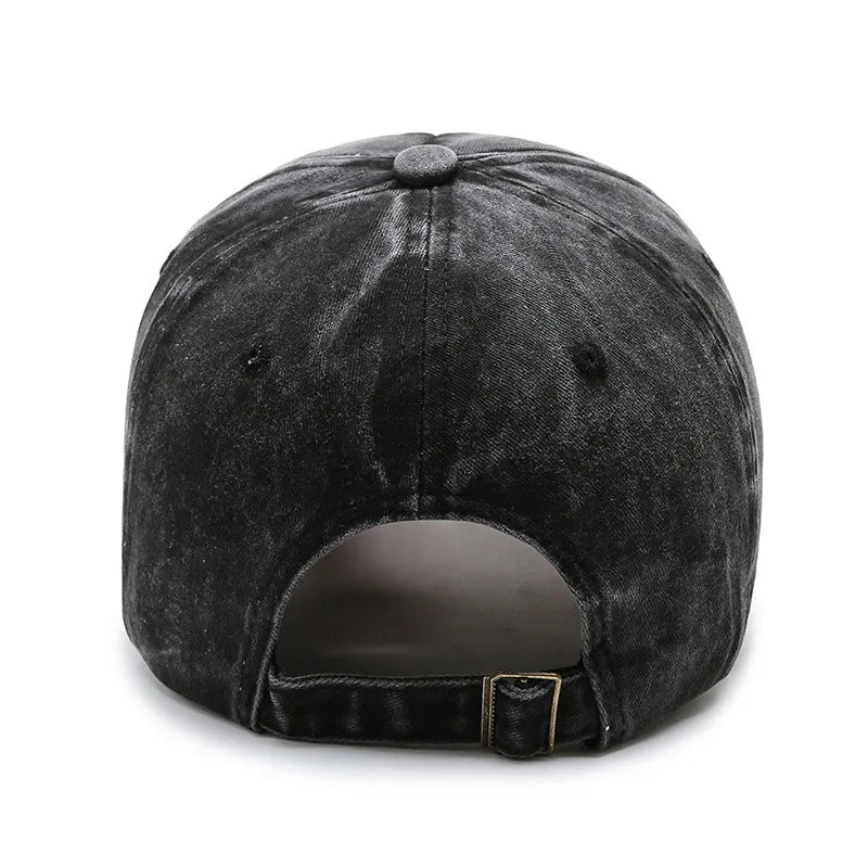 Casquette en denim shabby avec lettres lavées — hommes, femmes, chapeau de soleil, version coréenne, mode printemps/automne