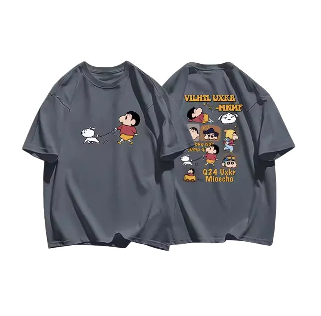 T-shirt décontracté oversize imprimé 100% coton — dessin animé, été 2026, adultes, enfants, Y2K