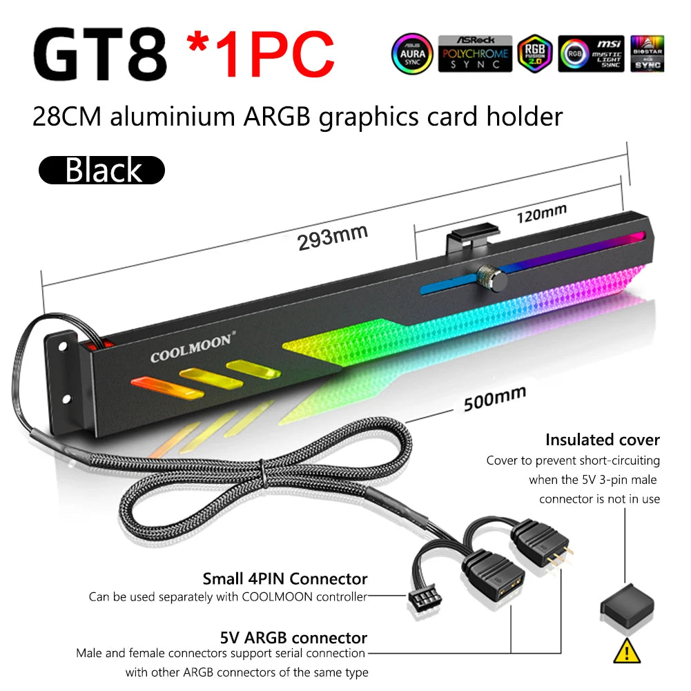 COl'hyMOON-Support de carte vidéo pour ordinateur, support GPU horizontal GT8, support de boîtier PC, kit de refroidissement, 5V ARGB