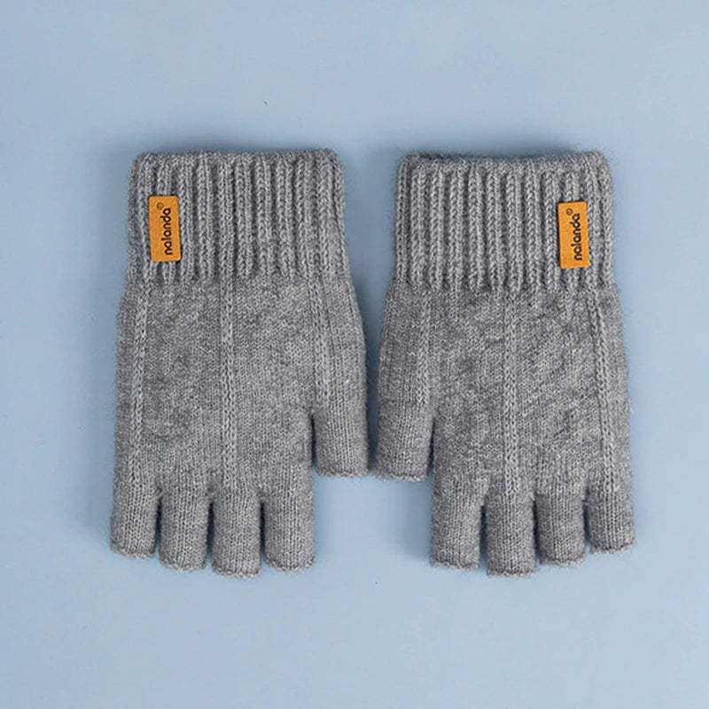 Gants tricotés chauds en peluche sans doigts pour hommes et femmes, gants de sport de plein air pour écran tactile, mode hiver automne