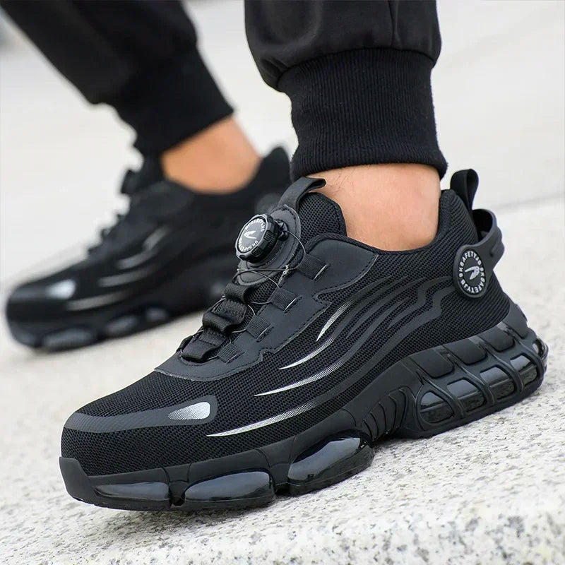 Botón giratorio nuevos zapatos de seguridad para hombre Anti-aplastamiento Anti-perforación zapatos de trabajo de moda para hombre zapatos deportivos botas de protección de seguridad para hombre