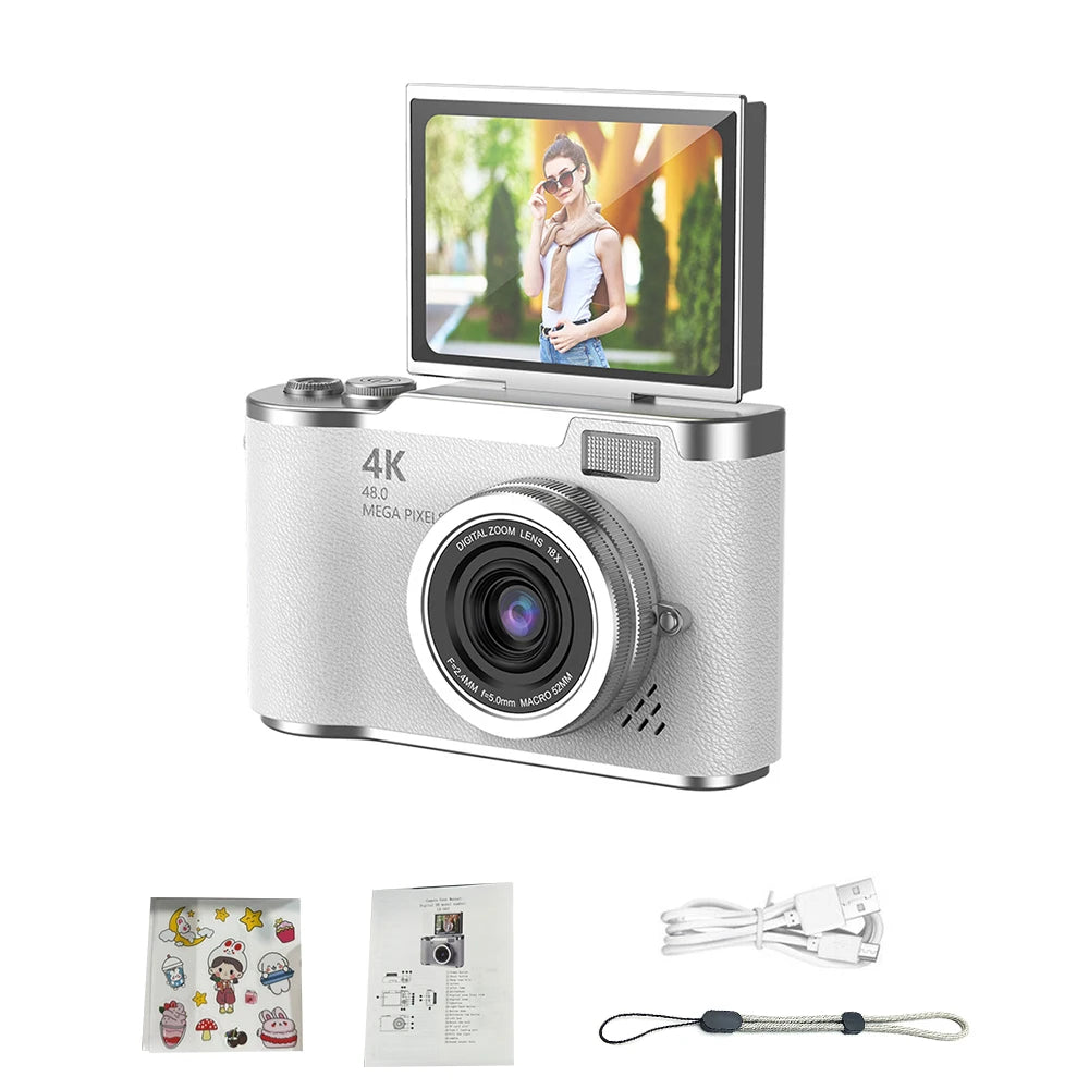 Appareil photo numérique 4K CCD — 8x zoom, 48MP, compact, 180° écran rabattable, selfie, étudiant