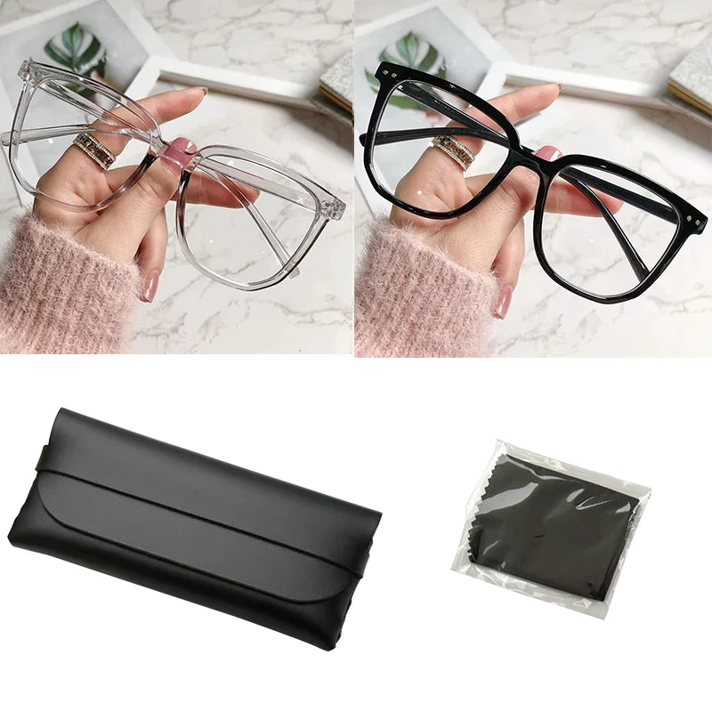 Women's blue light blocking glasses, with regular eyeglass frames, retro finish, flat lightweight frame