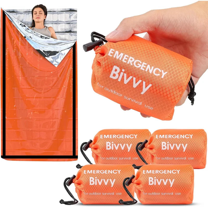 Sac de couchage d'urgence, couverture de survie, sac bivouac thermique en Mylar, abri léger, imperméable et portable pour le camping et la randonnée