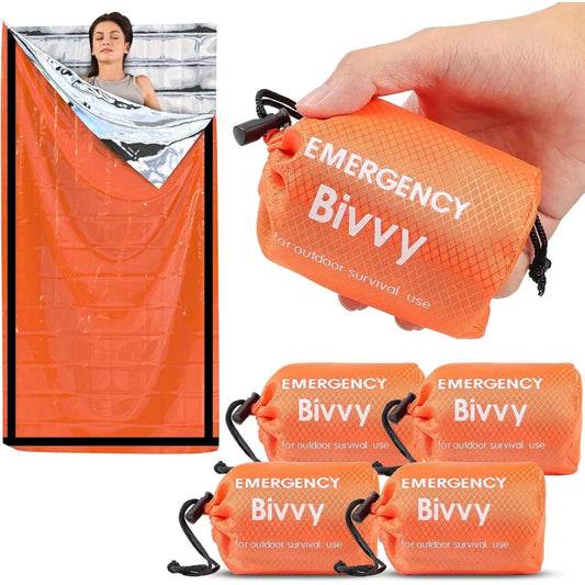 Sac de couchage d'urgence, couverture de survie, sac bivouac thermique en Mylar, abri léger, imperméable et portable pour le camping et la randonnée