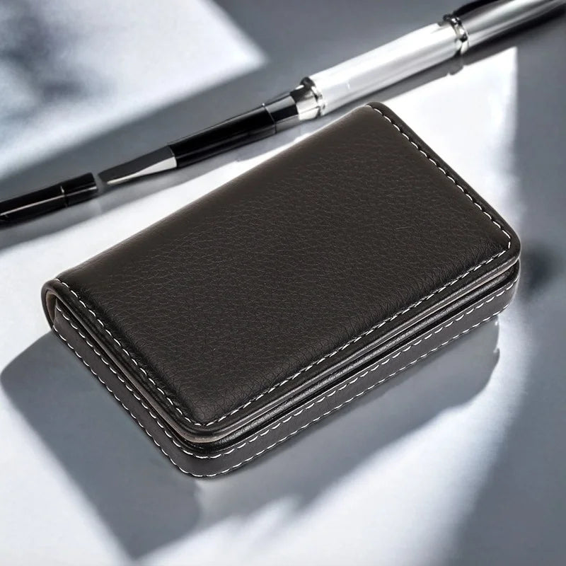Stitched PU Leather Credit Card Holder, Business Card Case, Wallet with Magnetic Closure for Men and Women