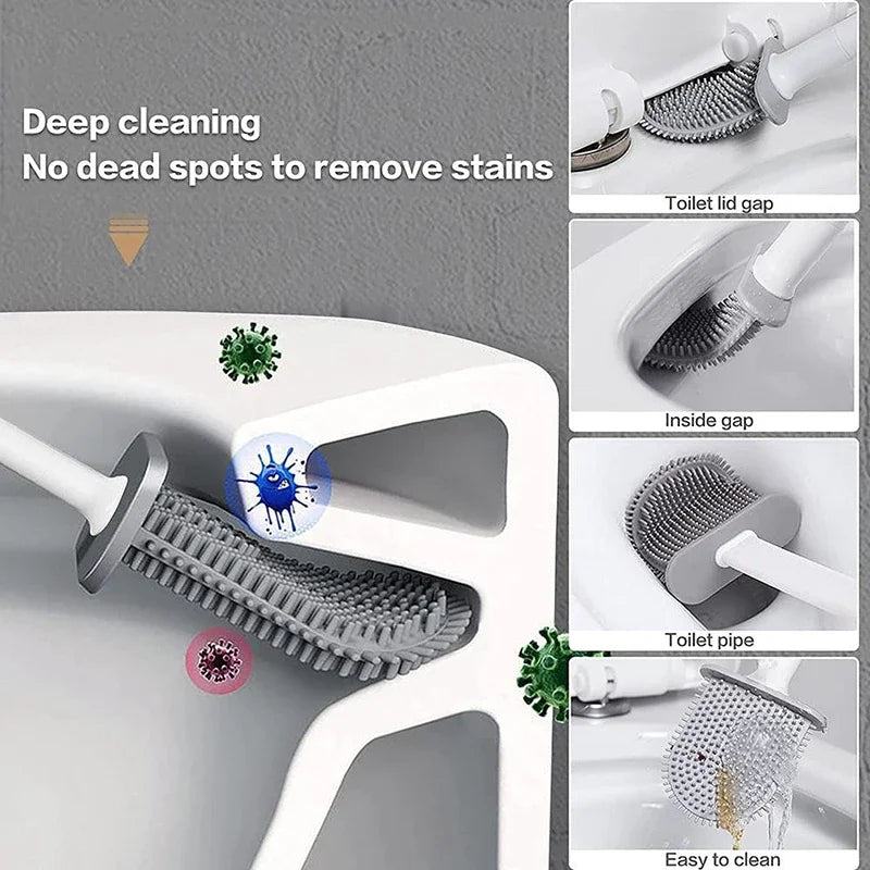 Nettoyeur de brosse de toilette suspendu en Silicone, avec manche Long, nettoyeur Flexible, brosse de salle de bain, support à séchage rapide, accessoires de salle de bains