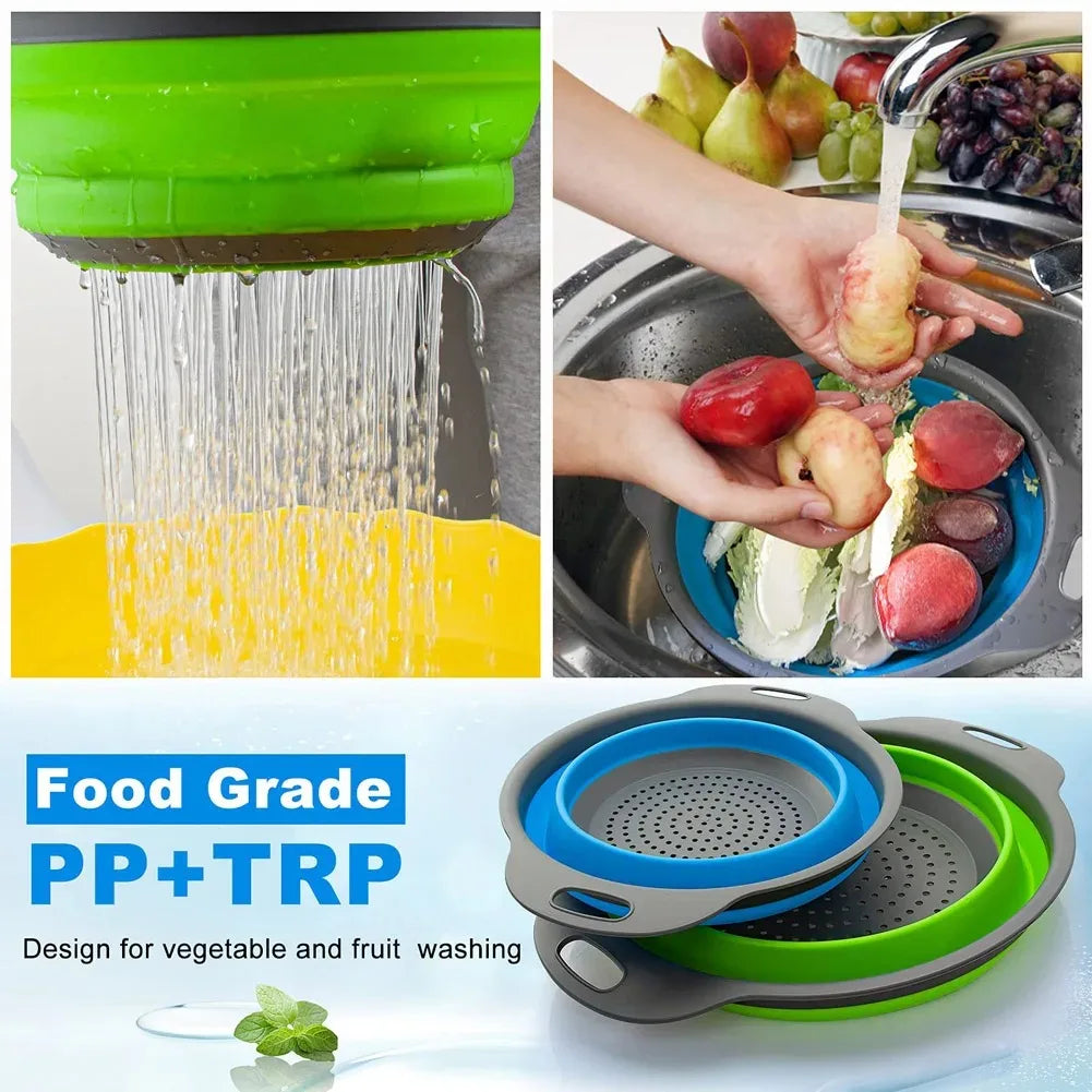 Panier de vidange pliant en Silicone, panier de lavage de fruits et légumes, passoire pliable, égouttoir pliable, outil de rangement de cuisine