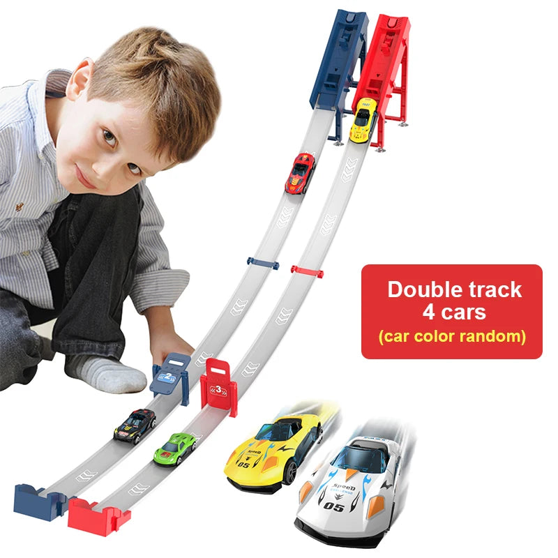 Cascadeur vitesse Double voiture roues modèle jouets pour enfants piste de course bricolage assemblé Rail Kits éducatif interactif garçon enfants jouet