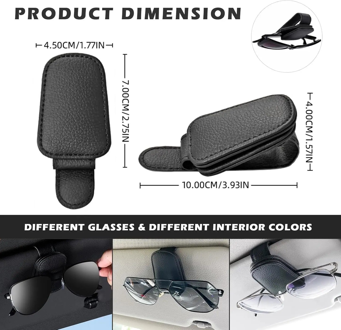 El soporte para gafas de sol se adapta a las viseras del coche, clip magnético de cuero para gafas de sol y clip para b