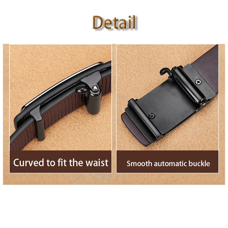 Men's Leather Belt Fashion Automatic Buckle Cowhide Luxury Male Belts Designer Black Belt 110-160 cm Large Size Jean Belt