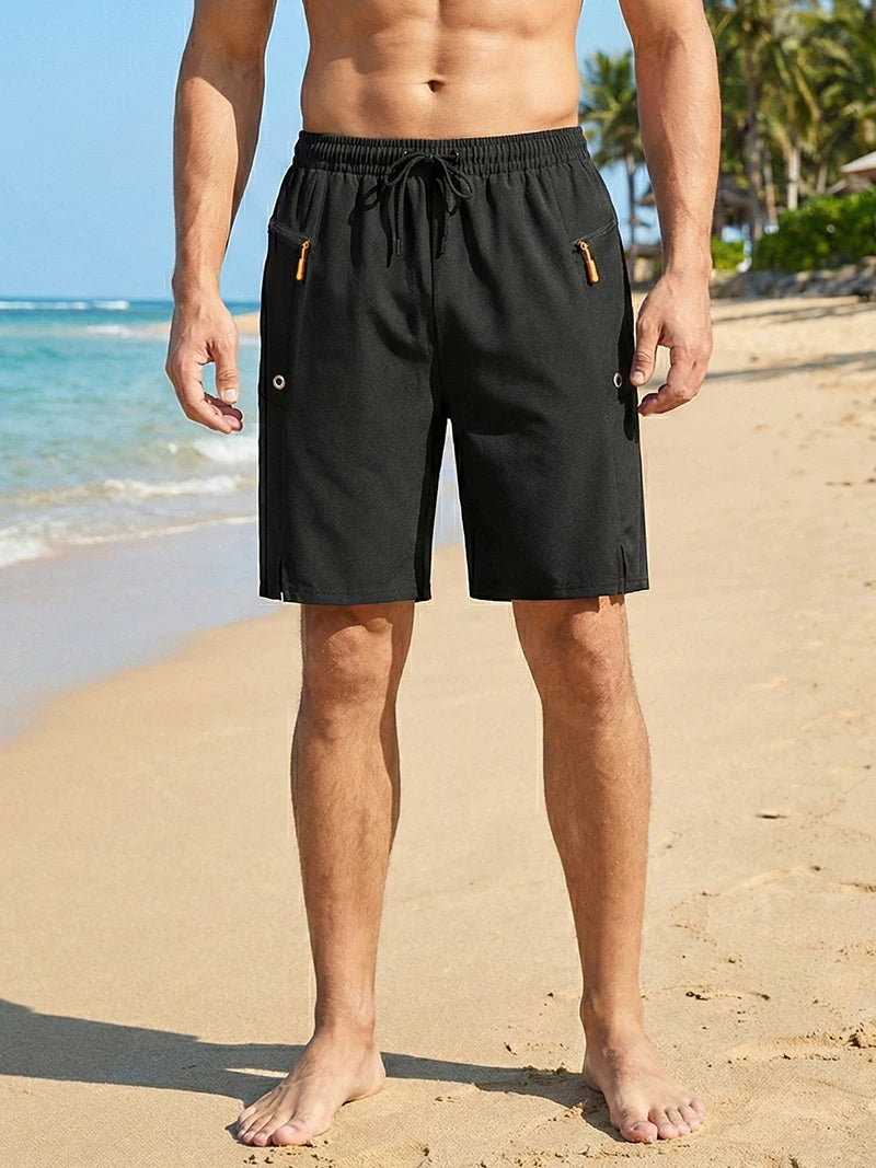 Short de plage d'été pour hommes avec poches zippées, short de planche à séchage rapide avec doublure en maille, maillot de bain, maillot de bain