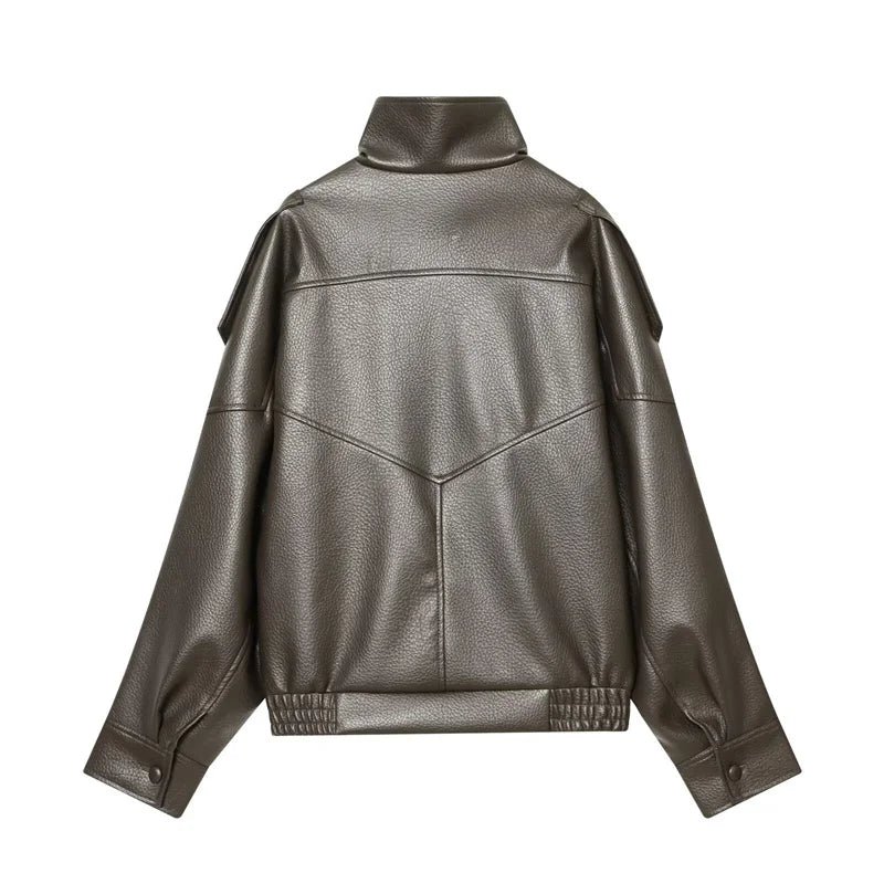 Veste femme automne 2025 nouveau noir à manches longues galets Faux cuir veste moto Style personnalité mode