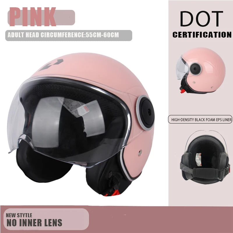 DOT - Vintage Open Face Motorcycle Helmet, Retro 3/4, Cruise, for Men and Women