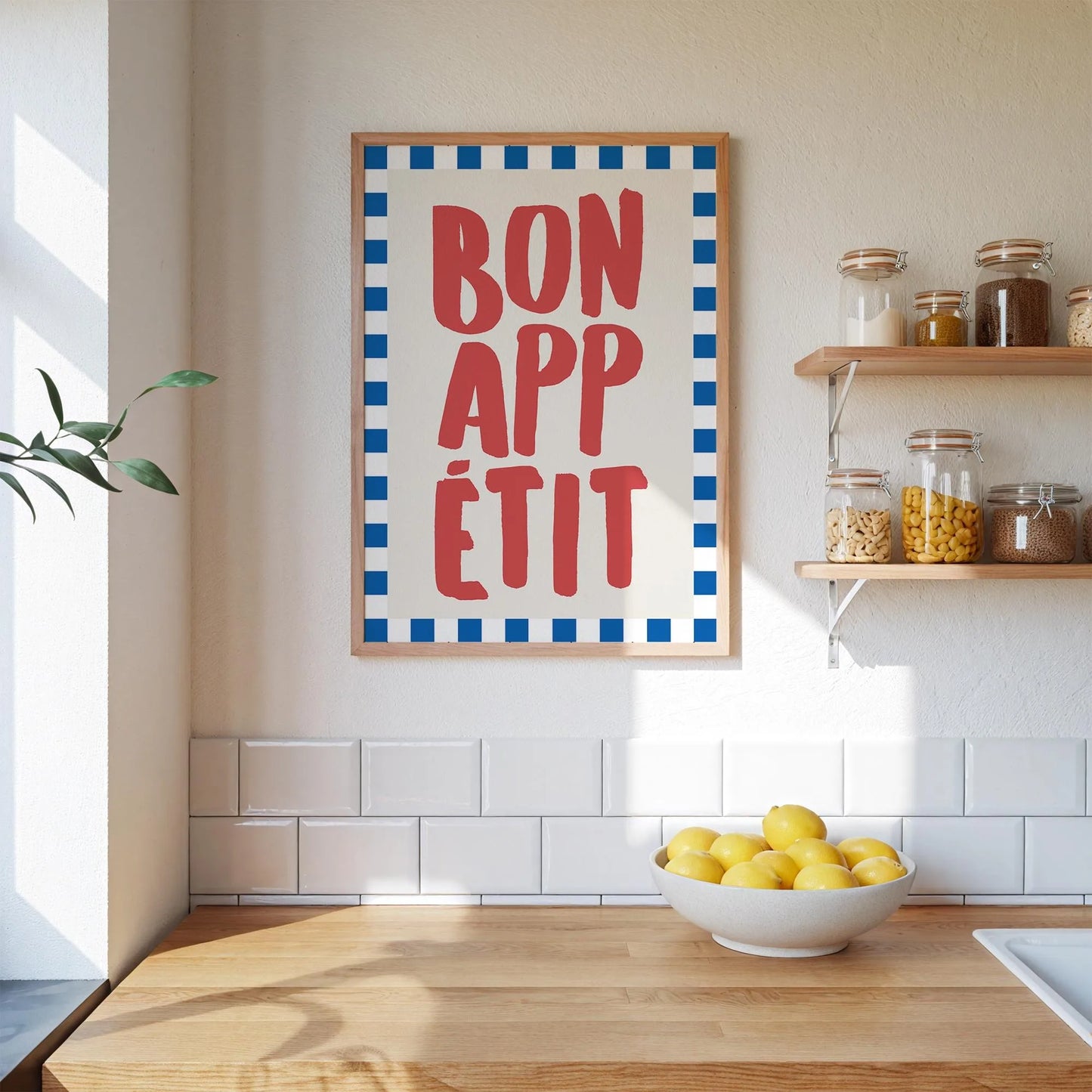 Bon Appetit comida cocina lienzo impresión tipografía blanco azul rayado cocina pared arte cartel para sala de estar moderna decoración del hogar