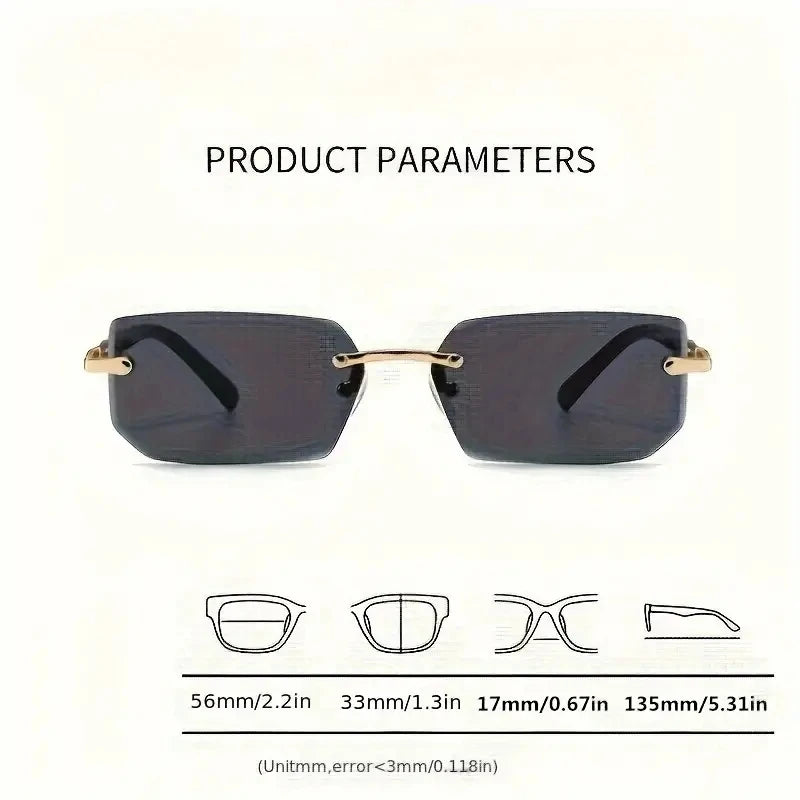 Rimless Rectangular Sunglasses for Men and Women, Popular Shades, Small Square Sunglasses, Summer Travel Fashion