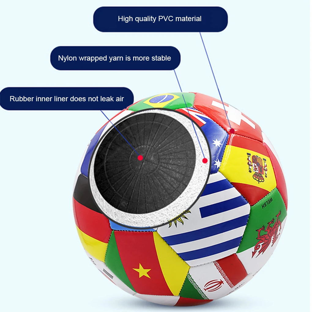 Ballon de Football Motif Drapeau National — PVC, Toutes Surfaces, Entraînement & Compétition