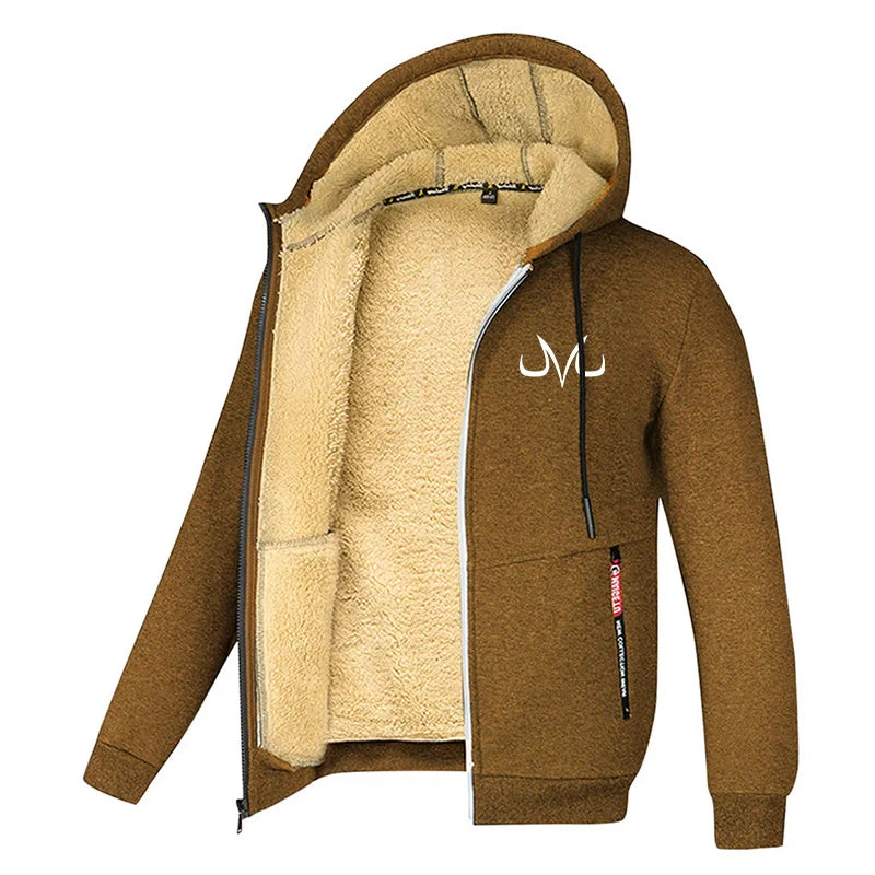 Men's Printed Sherpa Fleece Lined Jackets, Plush Winter Warm Coats with Zipper Pockets, Full-Zip Hooded Sweatshirt, Outdoor Outfits