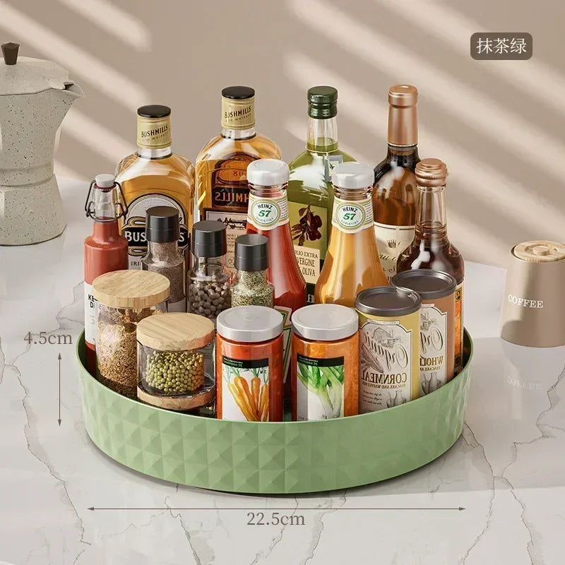 Support de rangement d'assaisonnement rotatif à 360 degrés, armoire de garde-manger multifonction, plateau tournant pour cosmétiques, accessoires de cuisine, plateau organisateur