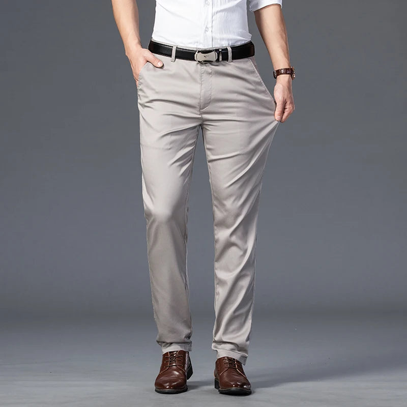 Summer Slim Men's Slim Suit Pants Fashion Business Casual Cotton Green Black Khaki Trousers Male Brand Clothing 30-40
