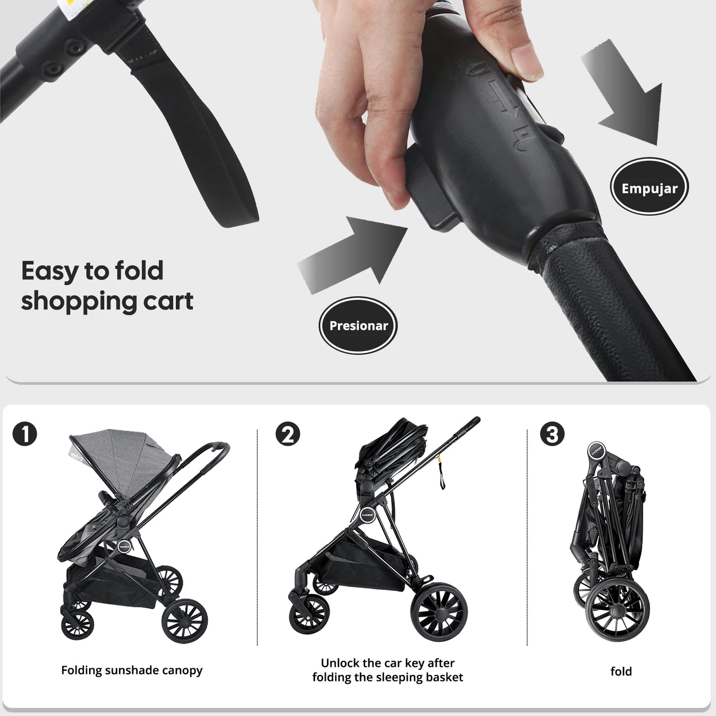 Poussette Haute Bébé 2 en 1 Nouveau-Né — Pliable Bidirectionnelle Cadeau Noël