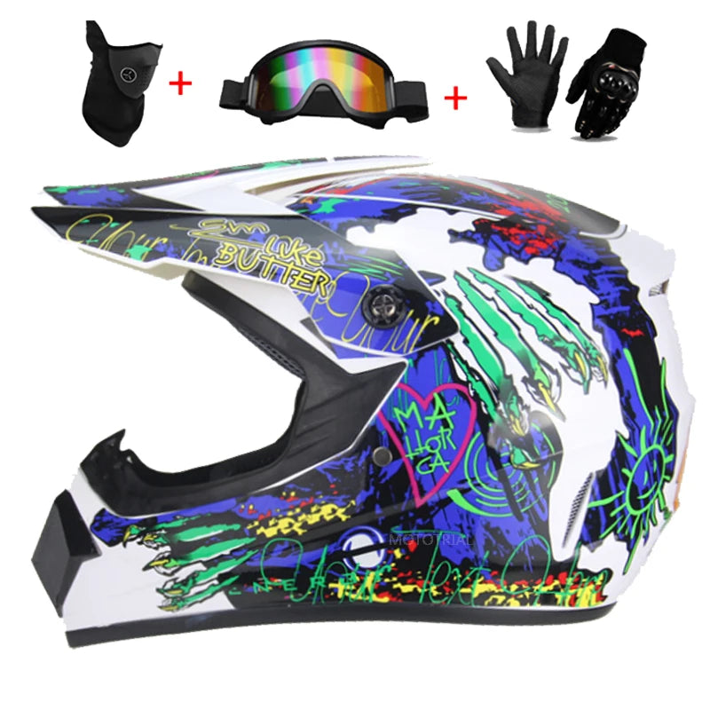 Casco completo de moto para niños, cascos de motocross para niños, gafas de moto todoterreno, guantes de protección para ciclismo