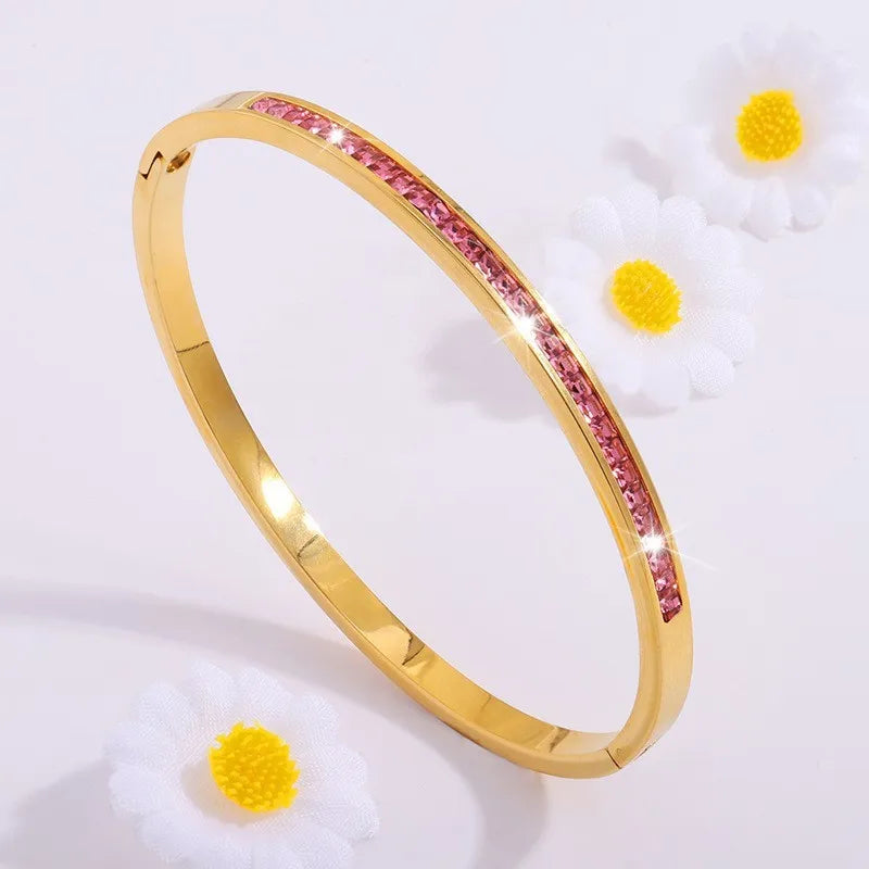 ZAKOL 5/1 Pcs Set Stainless Steel Bracelet with Sparkling Zirconia Inlaid for Women Stackable Bracelets Fashion Non-Fading Jewelry Gift