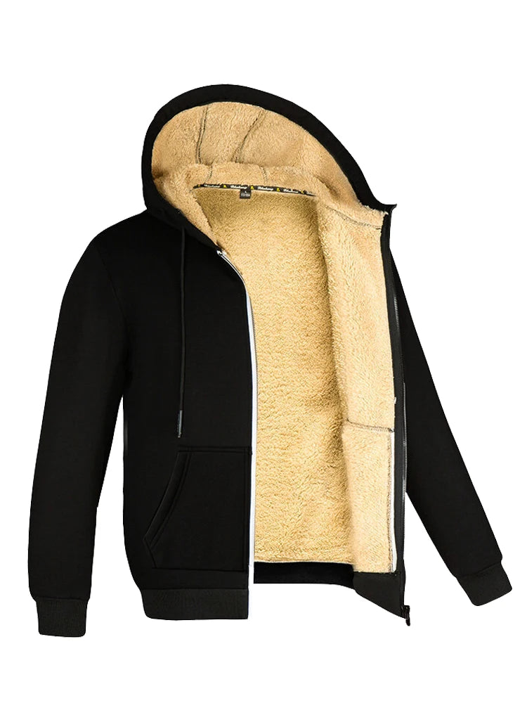 Veste à capuche en laine d'agneau pour homme et femme, manteau chaud, manches longues, sweats à capuche zippés, décontracté, sport, sourire, noir, hiver
