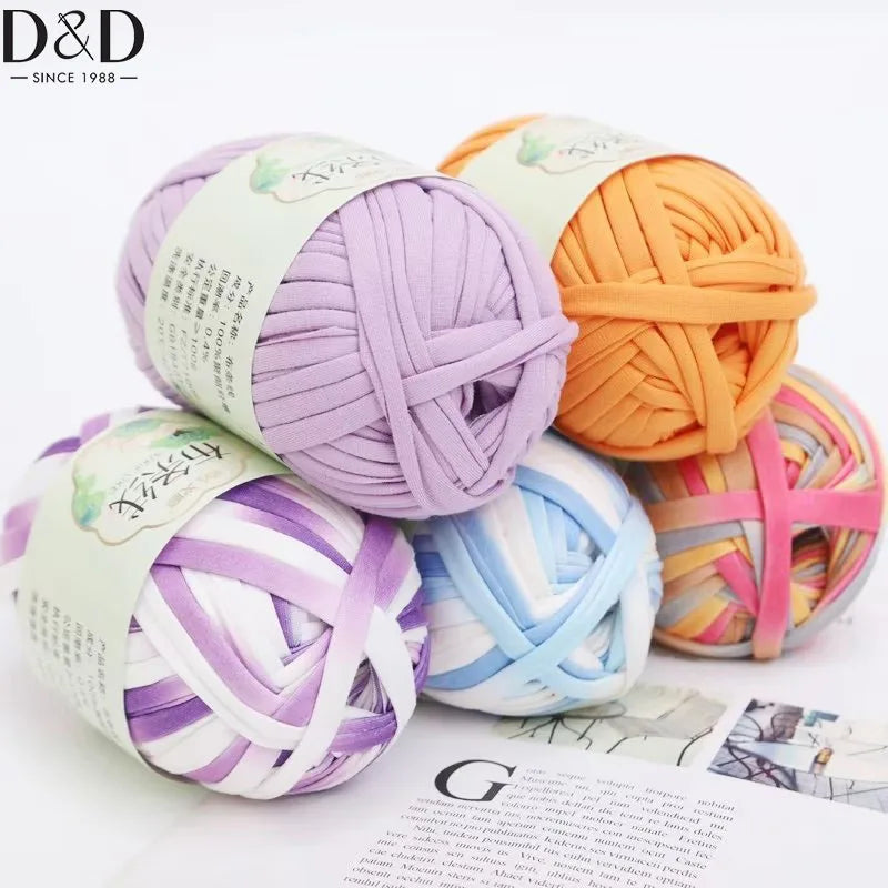 D & D Hilo de tela de 100 g/bola, hilo de tela para camiseta para ganchillo, tejido de punto, hilo de color sólido, proyectos de arte, cesta, bolsa, bricolaje manual