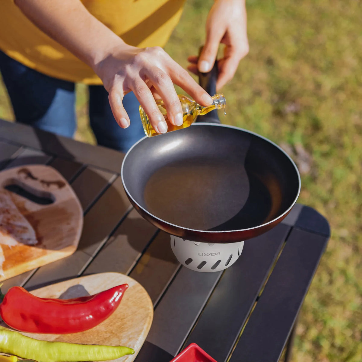 VEXADA-Mini réchaud portable en aluminium de 100ml, avec couvercle, support en croix et pare-brise, pour la survie au camp
