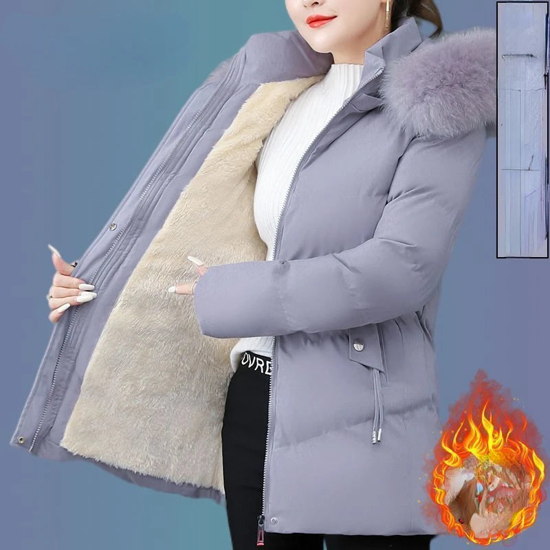 Chaqueta de invierno con capucha de algodón Smile para mujer, abrigo, parka cálida de piel, cortavientos, súper cálido, ropa de mujer
