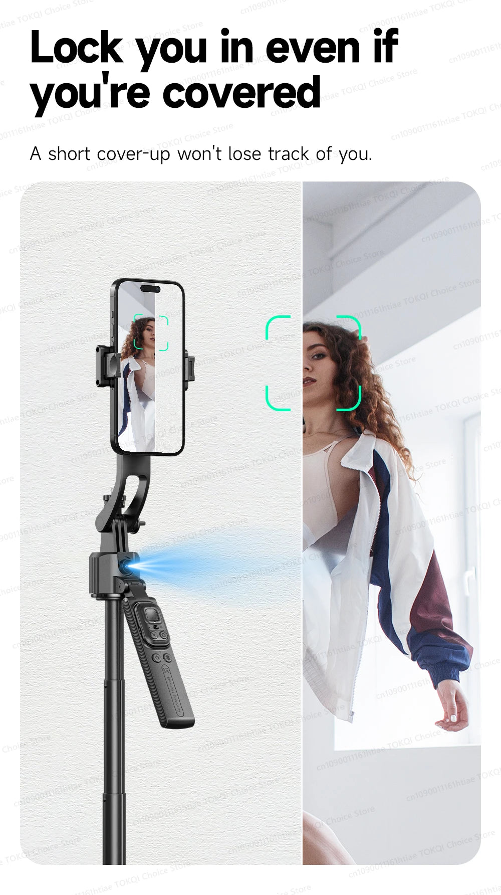TOKQI C17 – Trépied selfie 360° avec suivi IA automatique, télécommande et lumière de remplissage