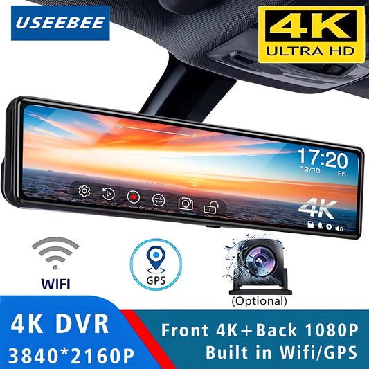 11.26 "UHD 4K 2160P coche Dvr GPS WIFI espejo Dash Cam doble lente Dashcam IPS pantalla cámara reproductor grabador flujo espejo retrovisor