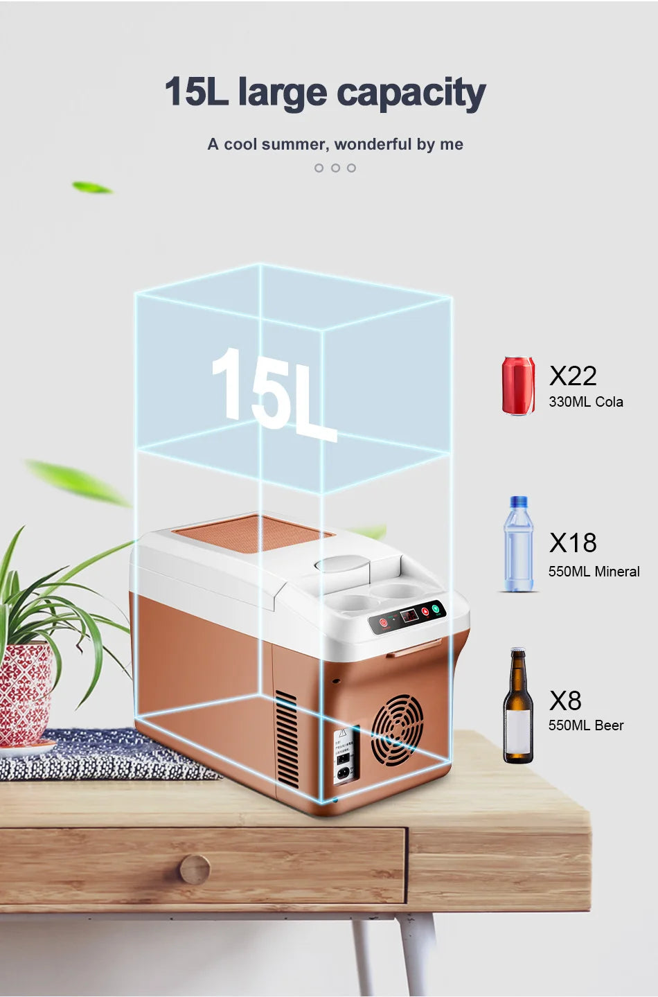 Mini réfrigérateur portable 15L — écran LED, super refroidissement, voiture, maison, camping