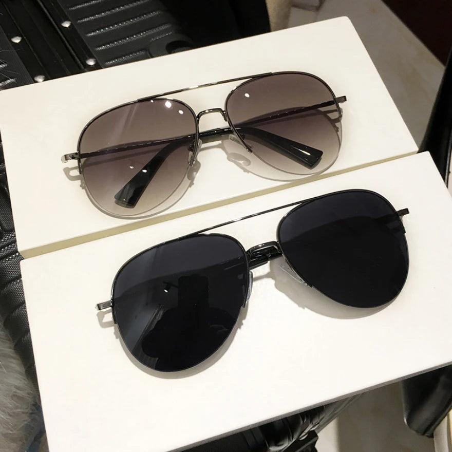 Lunettes de soleil dégradées mode pour hommes — pilote, grande monture, anti-reflet