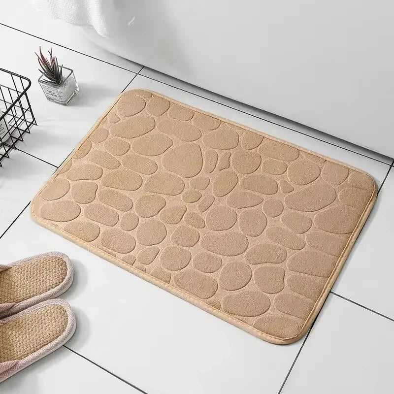 Memory foam embossed velvet rug, 1 piece, non-slip, for bathroom, living room, cobblestone floor mat, home furnishings